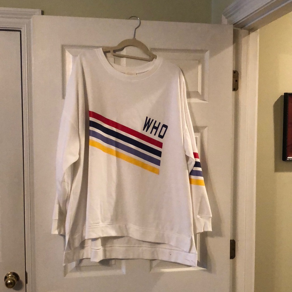 DUBGEE by Whoopi Sz 2x white French terry sweatshirt with multi stripes - Picture 2 of 6
